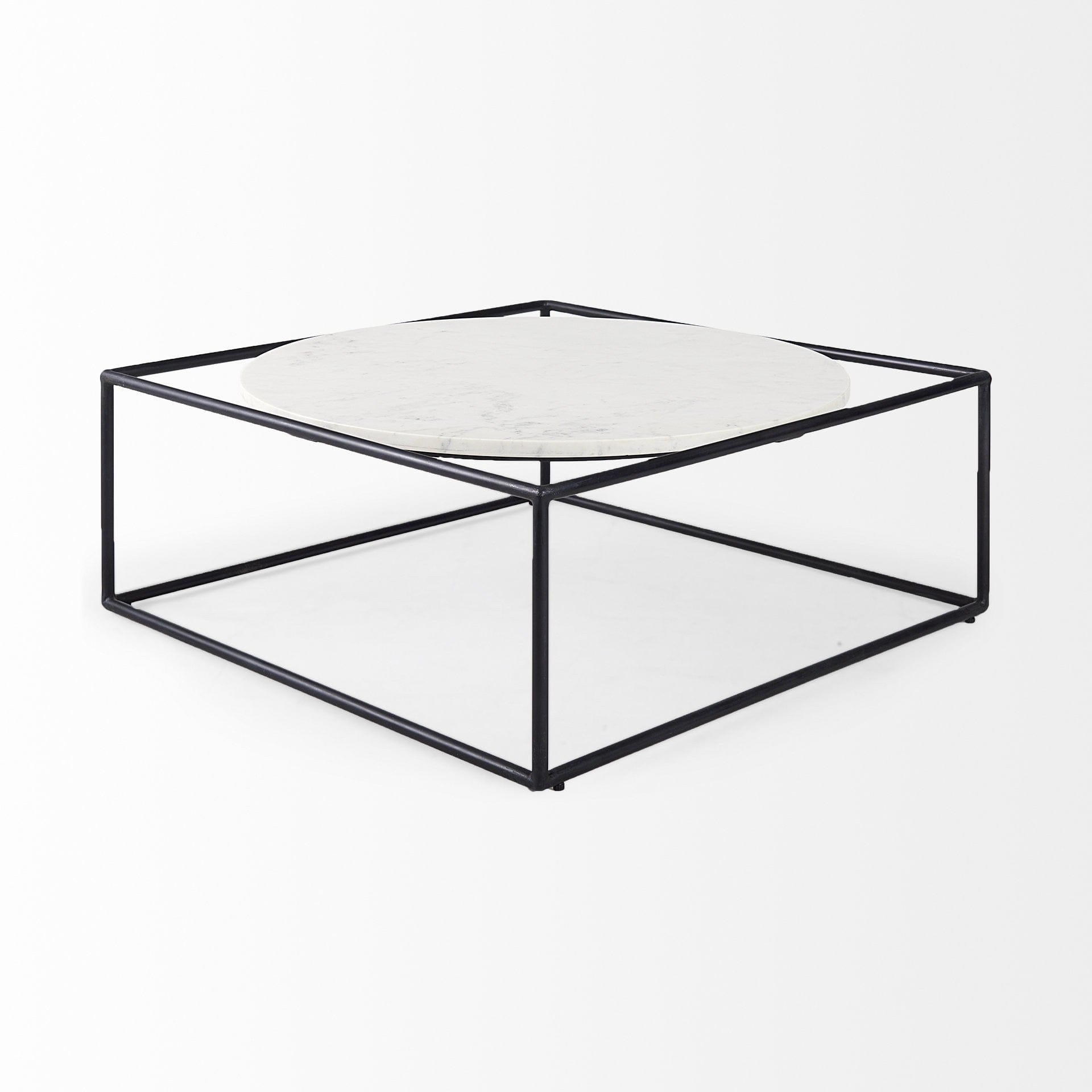 36" White And Black Genuine Marble And Metal Square Coffee Table - Homeroots