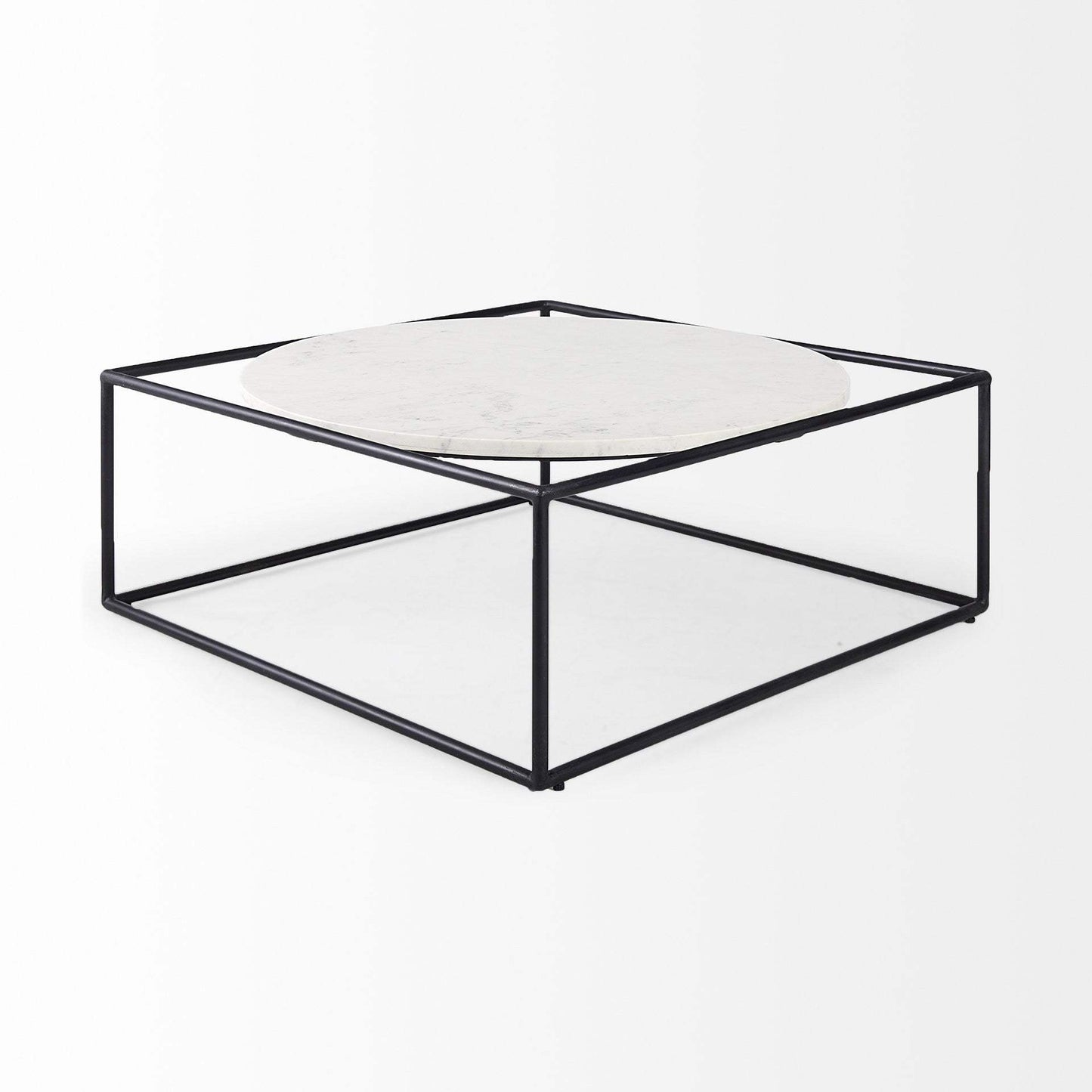 36" White And Black Genuine Marble And Metal Square Coffee Table - Homeroots - Flyclothing LLC