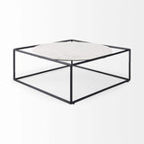 36" White And Black Genuine Marble And Metal Square Coffee Table - Homeroots - Flyclothing LLC