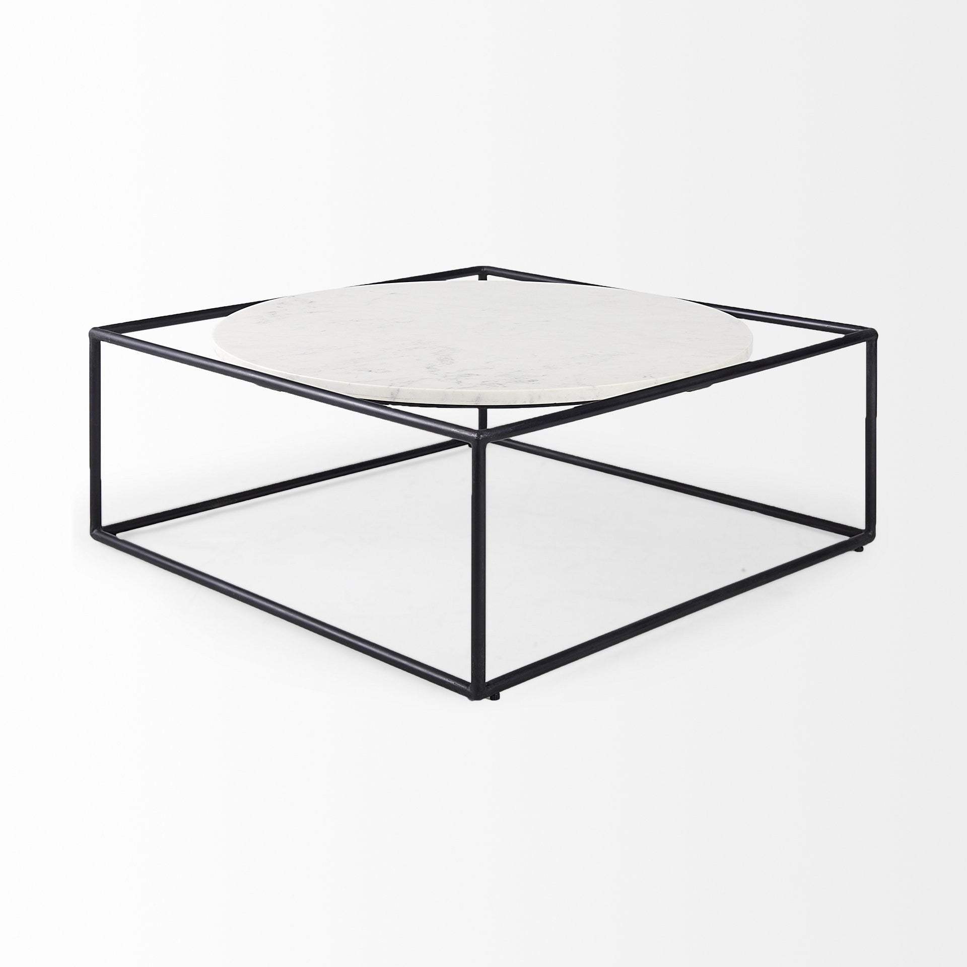 36" White And Black Genuine Marble And Metal Square Coffee Table - Homeroots - Flyclothing LLC