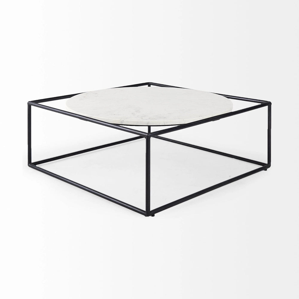 36" White And Black Genuine Marble And Metal Square Coffee Table - Homeroots - Flyclothing LLC