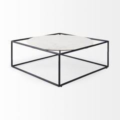 36" White And Black Genuine Marble And Metal Square Coffee Table - Homeroots