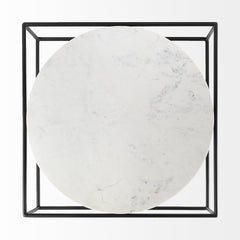 36" White And Black Genuine Marble And Metal Square Coffee Table