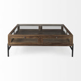 42" Dark Brown Glass And Metal Square Coffee Table With Shelf - Homeroots