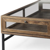 42" Dark Brown Glass And Metal Square Coffee Table With Shelf - Homeroots