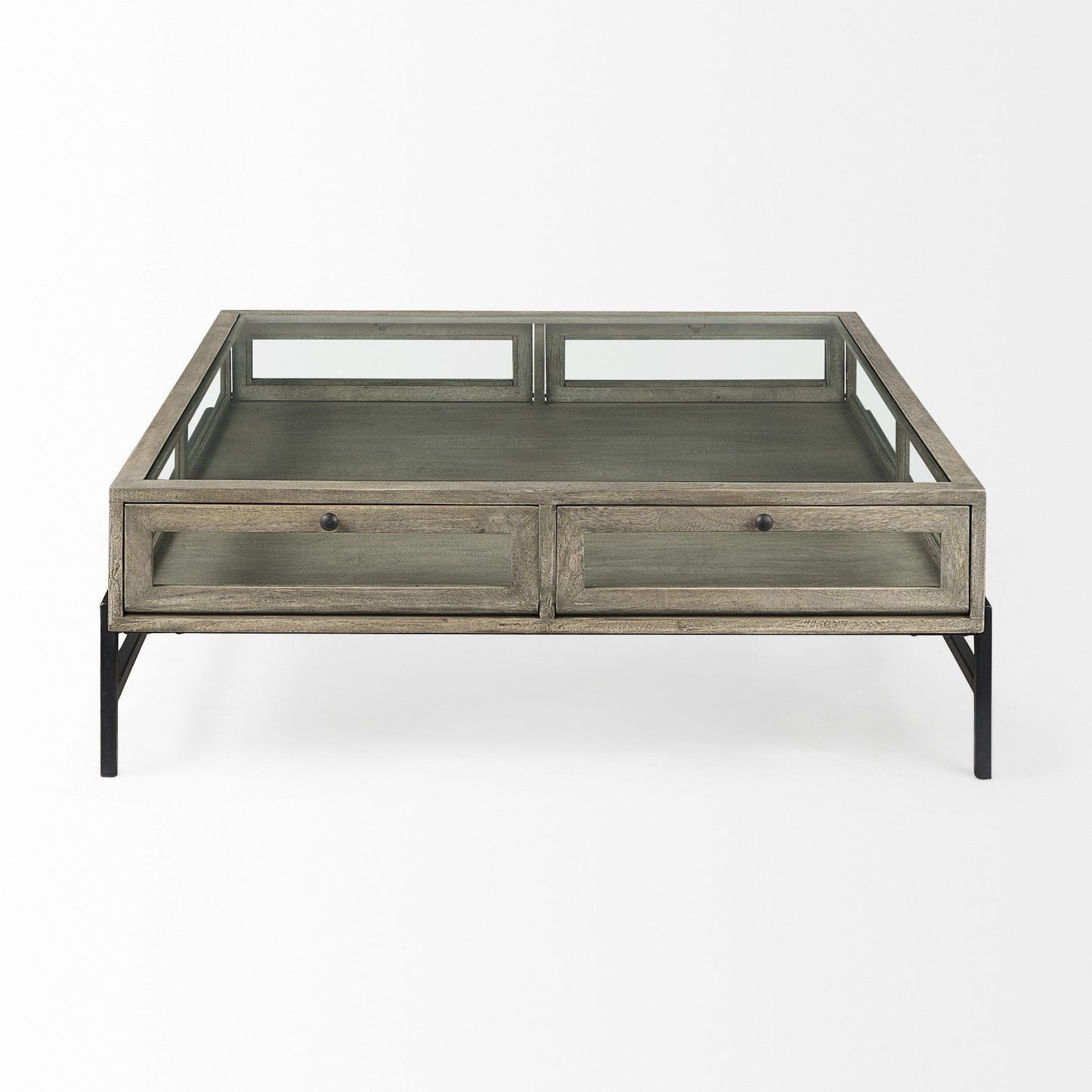 42" Gray And Black Glass And Metal Square Coffee Table With Shelf - Homeroots - Flyclothing LLC