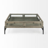 42" Gray And Black Glass And Metal Square Coffee Table With Shelf - Homeroots