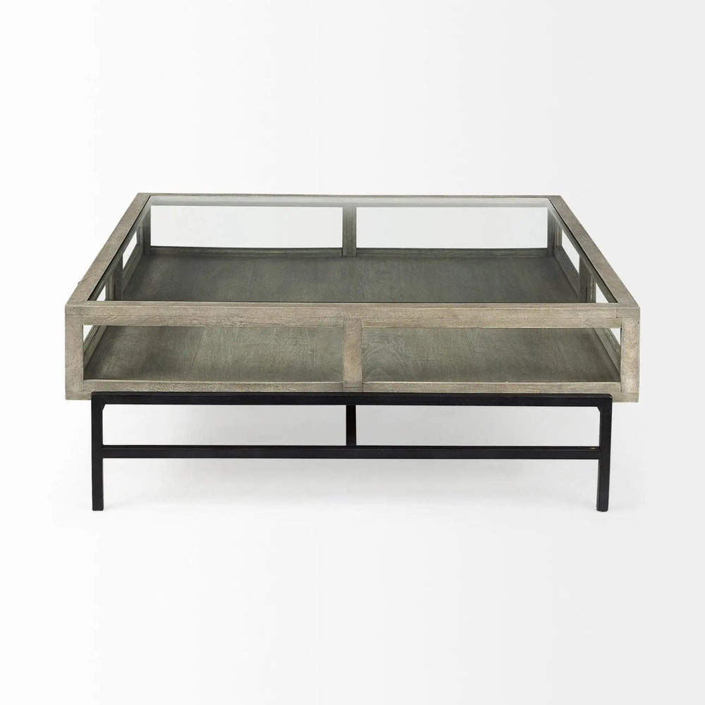 42" Gray And Black Glass And Metal Square Coffee Table With Shelf - Homeroots - Flyclothing LLC