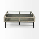 42" Gray And Black Glass And Metal Square Coffee Table With Shelf - Homeroots