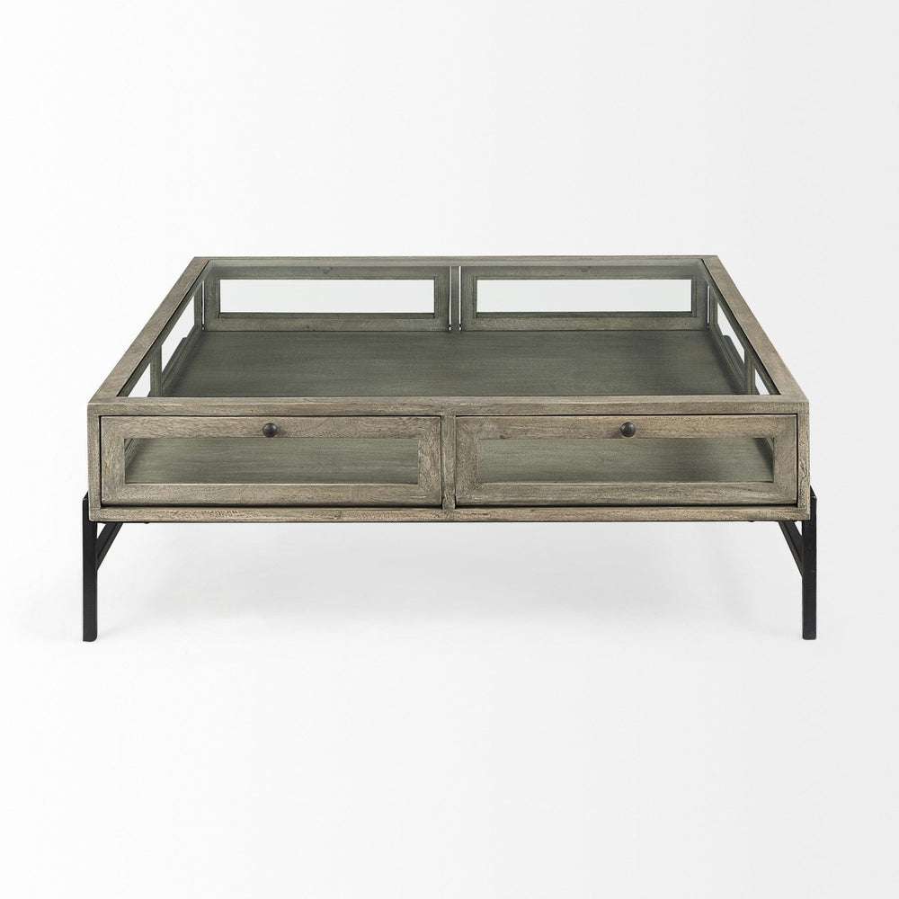 42" Gray And Black Glass And Metal Square Coffee Table With Shelf - Homeroots - Flyclothing LLC