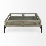 42" Gray And Black Glass And Metal Square Coffee Table With Shelf - Homeroots - Flyclothing LLC