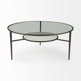 36" Clear And Bronze Glass And Metal Round Coffee Table With Shelf - Homeroots