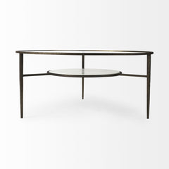 36" Clear And Bronze Glass And Metal Round Coffee Table With Shelf