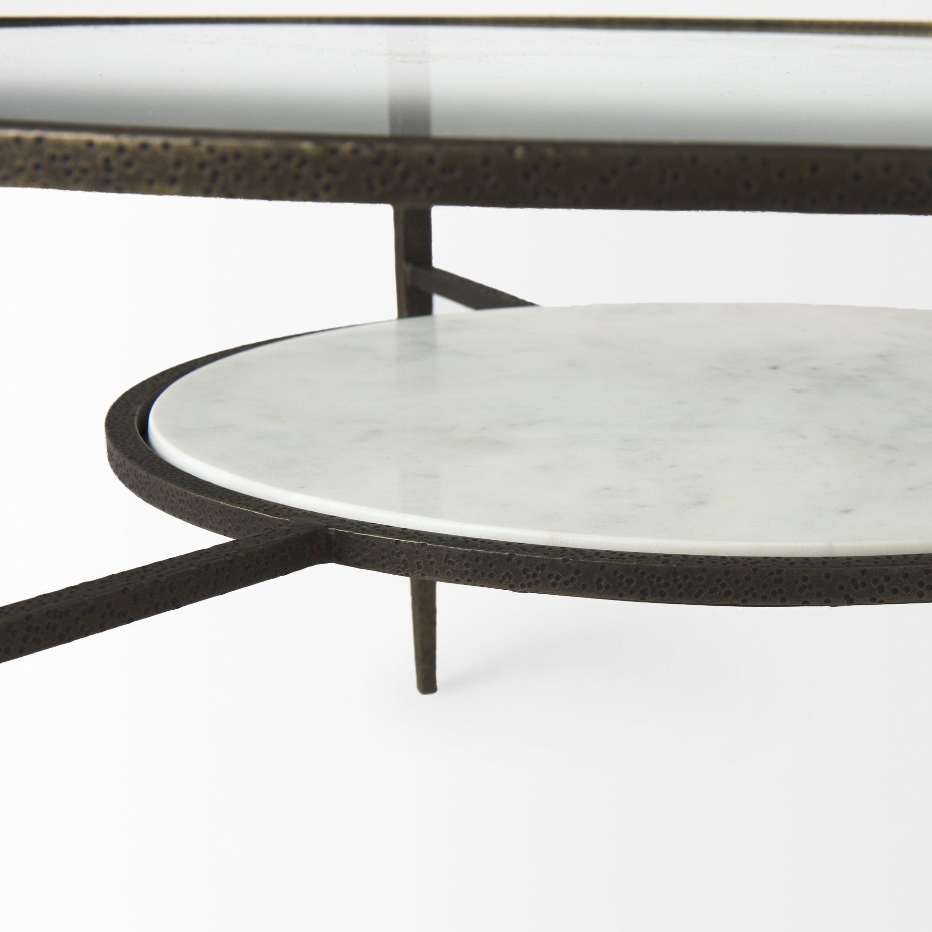 36" Clear And Bronze Glass And Metal Round Coffee Table With Shelf - Homeroots