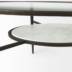 36" Clear And Bronze Glass And Metal Round Coffee Table With Shelf - Homeroots