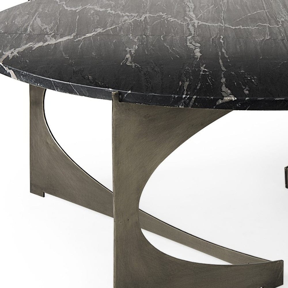 48" Black And Gold Genuine Marble And Iron Round Coffee Table - Homeroots