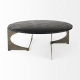 48" Black And Gold Genuine Marble And Iron Round Coffee Table - Homeroots - Flyclothing LLC