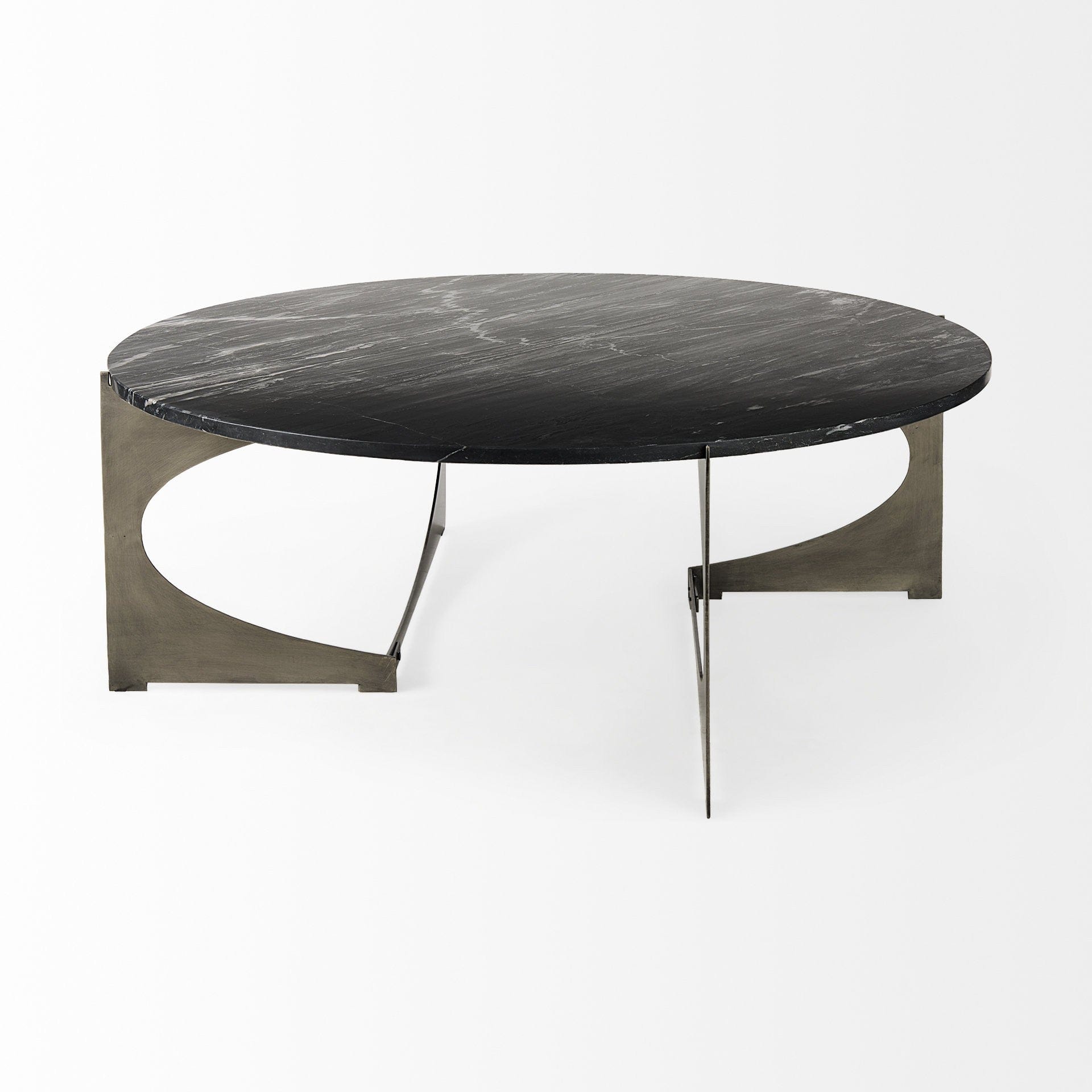 48" Black And Gold Genuine Marble And Iron Round Coffee Table - Homeroots - Flyclothing LLC