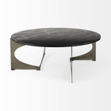 48" Black And Gold Genuine Marble And Iron Round Coffee Table - Homeroots
