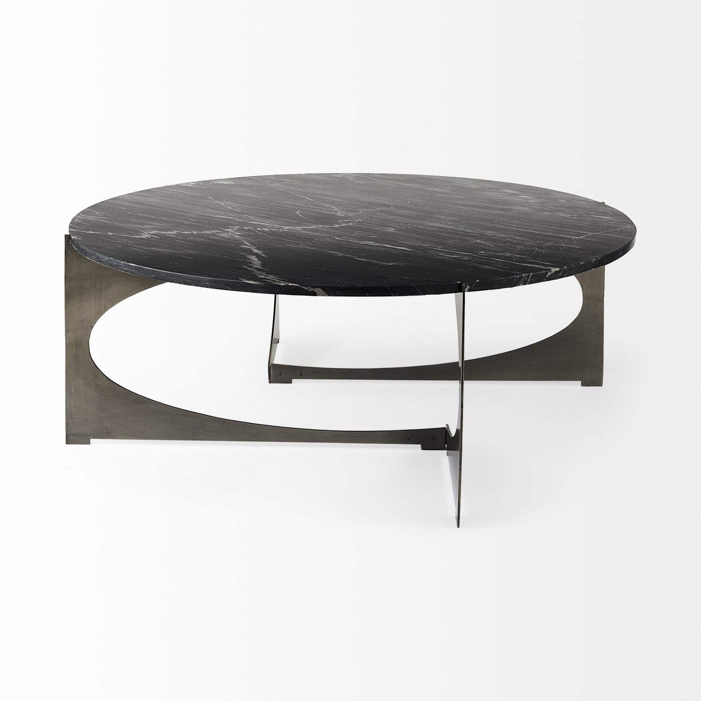 48" Black And Gold Genuine Marble And Iron Round Coffee Table - Homeroots - Flyclothing LLC