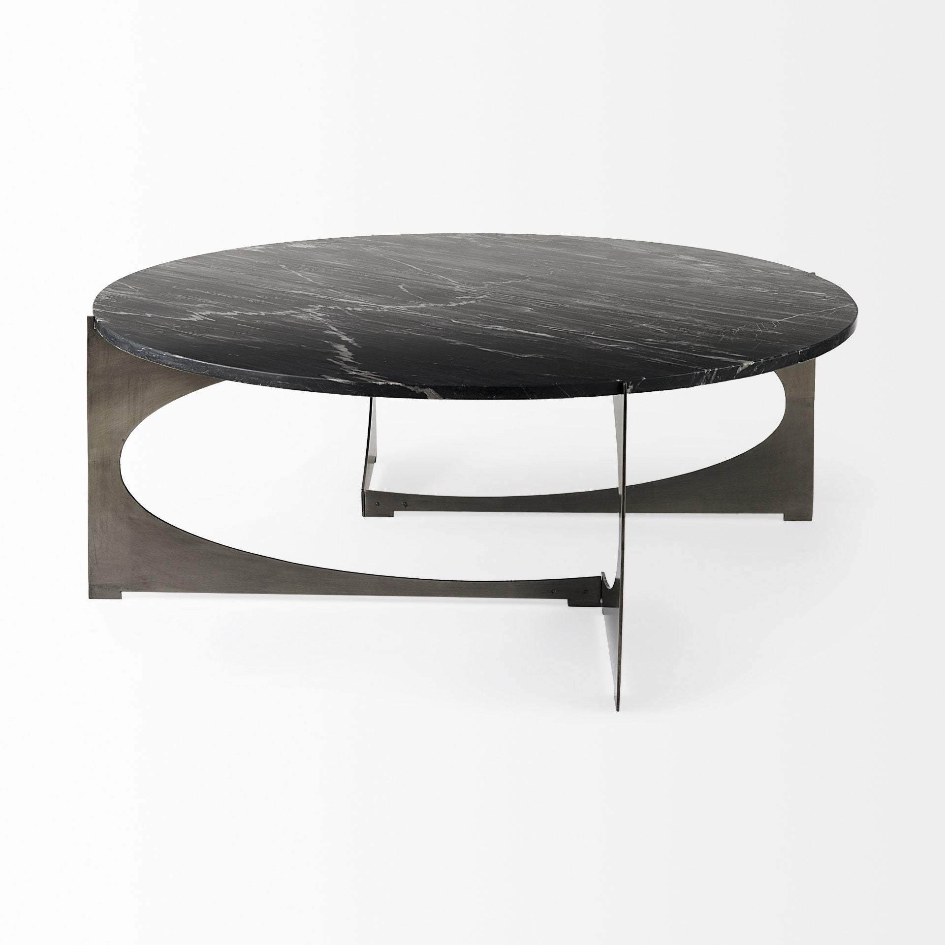48" Black And Gold Genuine Marble And Iron Round Coffee Table - Homeroots - Flyclothing LLC