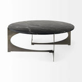 48" Black And Gold Genuine Marble And Iron Round Coffee Table - Homeroots