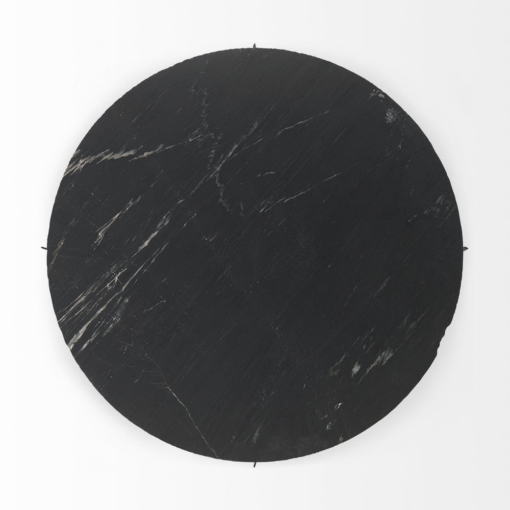 48" Black And Gold Genuine Marble And Iron Round Coffee Table - Homeroots
