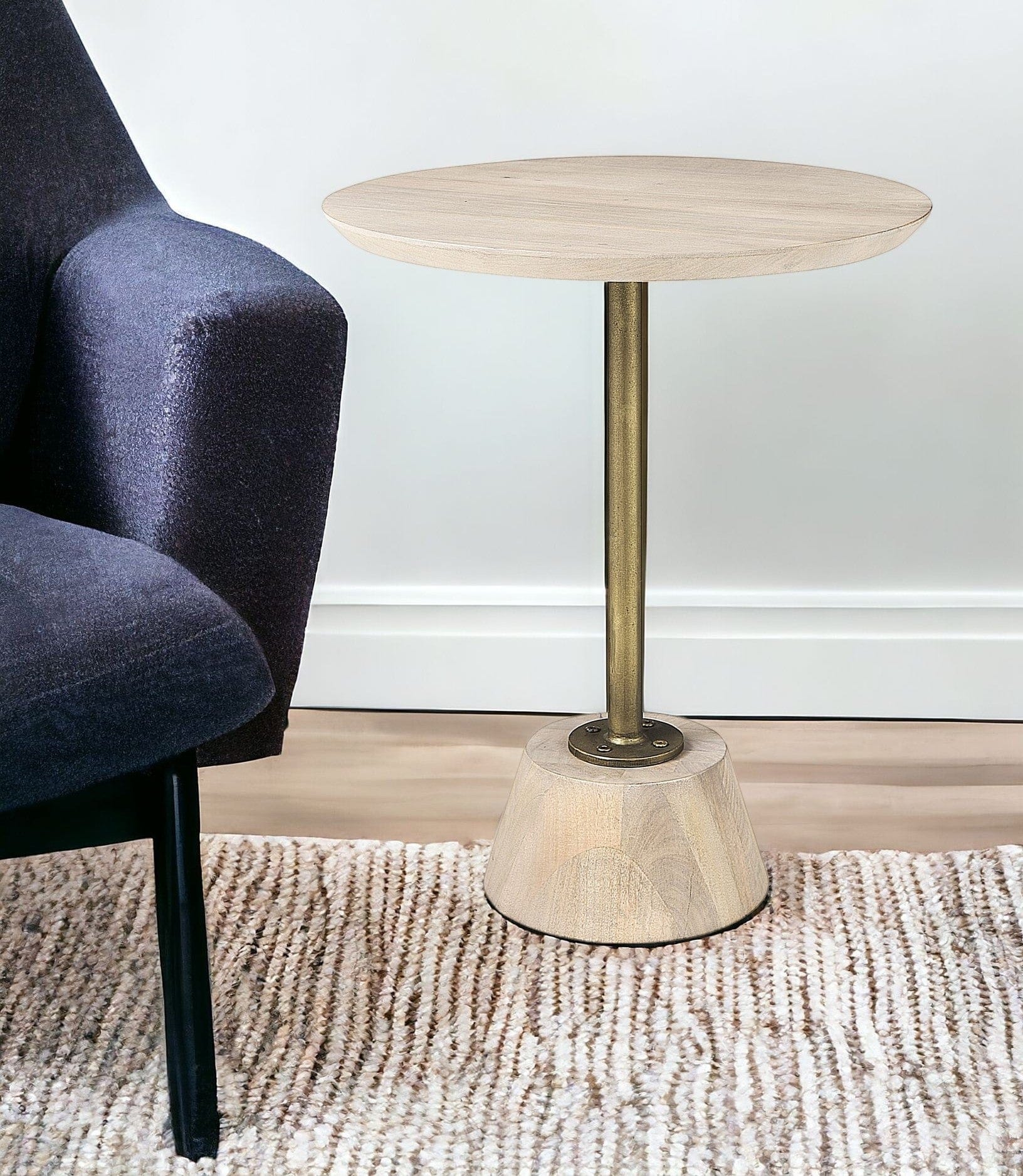 24" Beige Solid and Manufactured Wood Round End Table - Homeroots - Flyclothing LLC