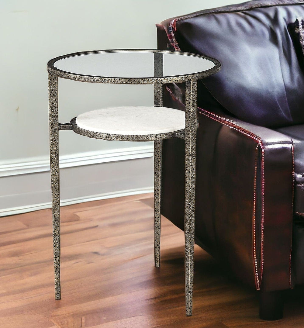 23" Bronze And Clear Glass And Metal Round End Table With Shelf - Homeroots - Flyclothing LLC