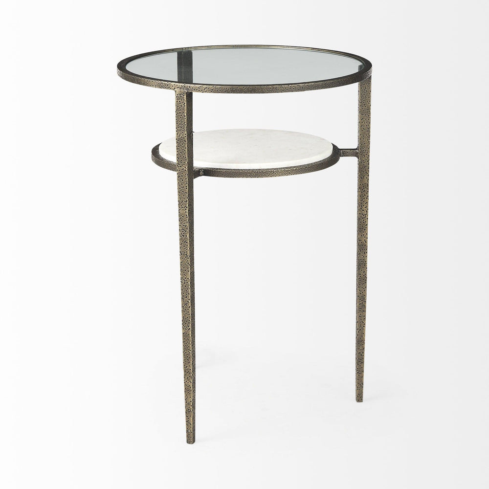 23" Bronze And Clear Glass And Metal Round End Table With Shelf - Homeroots - Flyclothing LLC