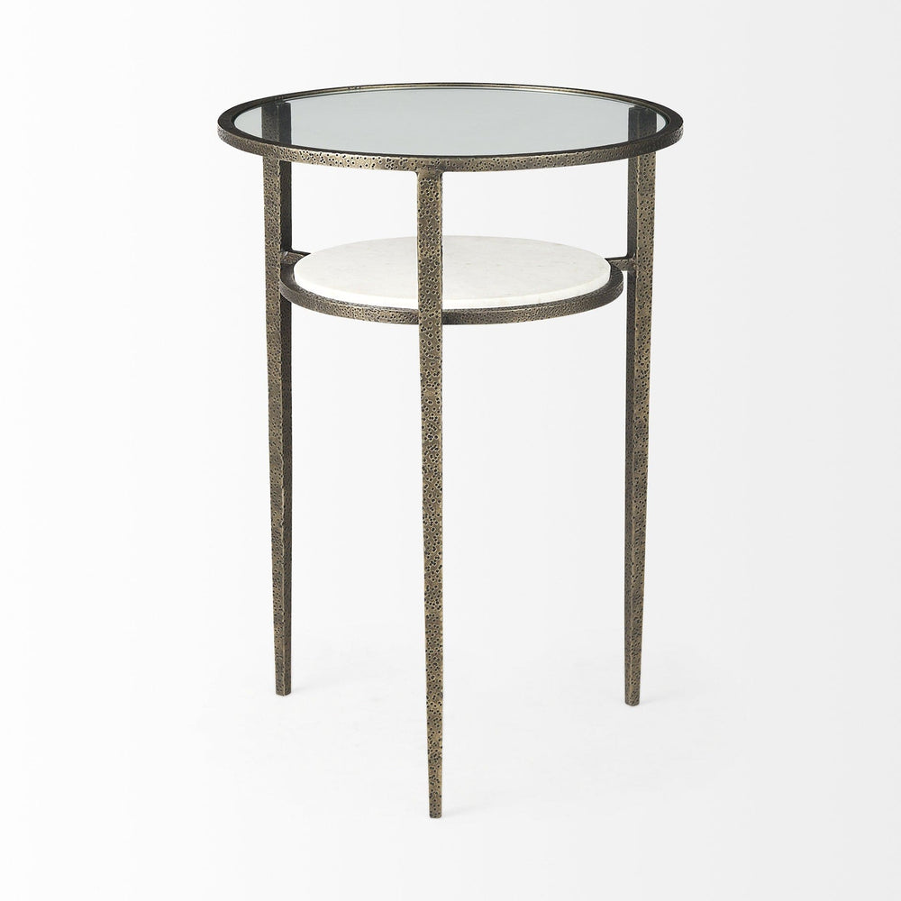 23" Bronze And Clear Glass And Metal Round End Table With Shelf - Homeroots - Flyclothing LLC