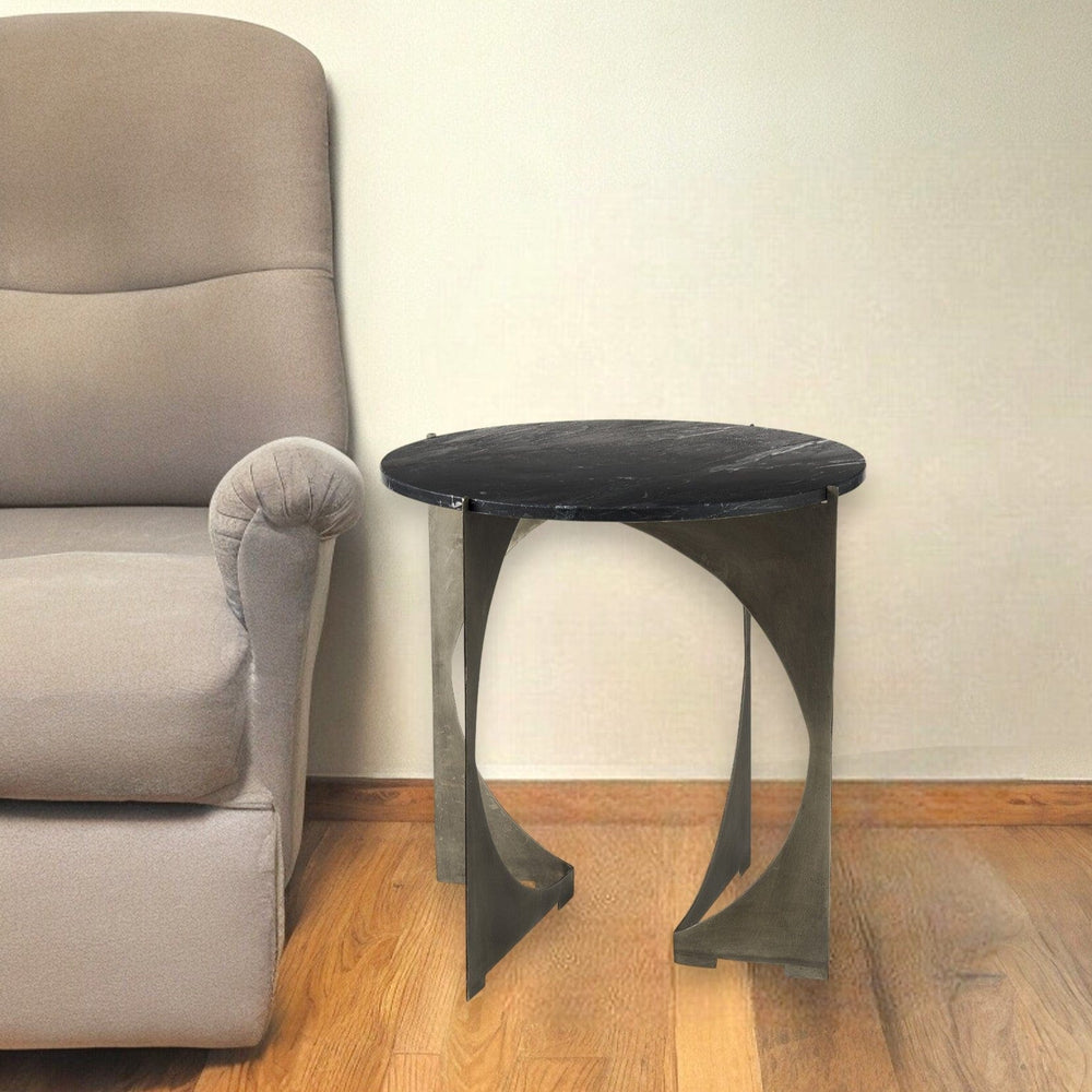 20" Black Marble Round End Table - Homeroots - Flyclothing LLC
