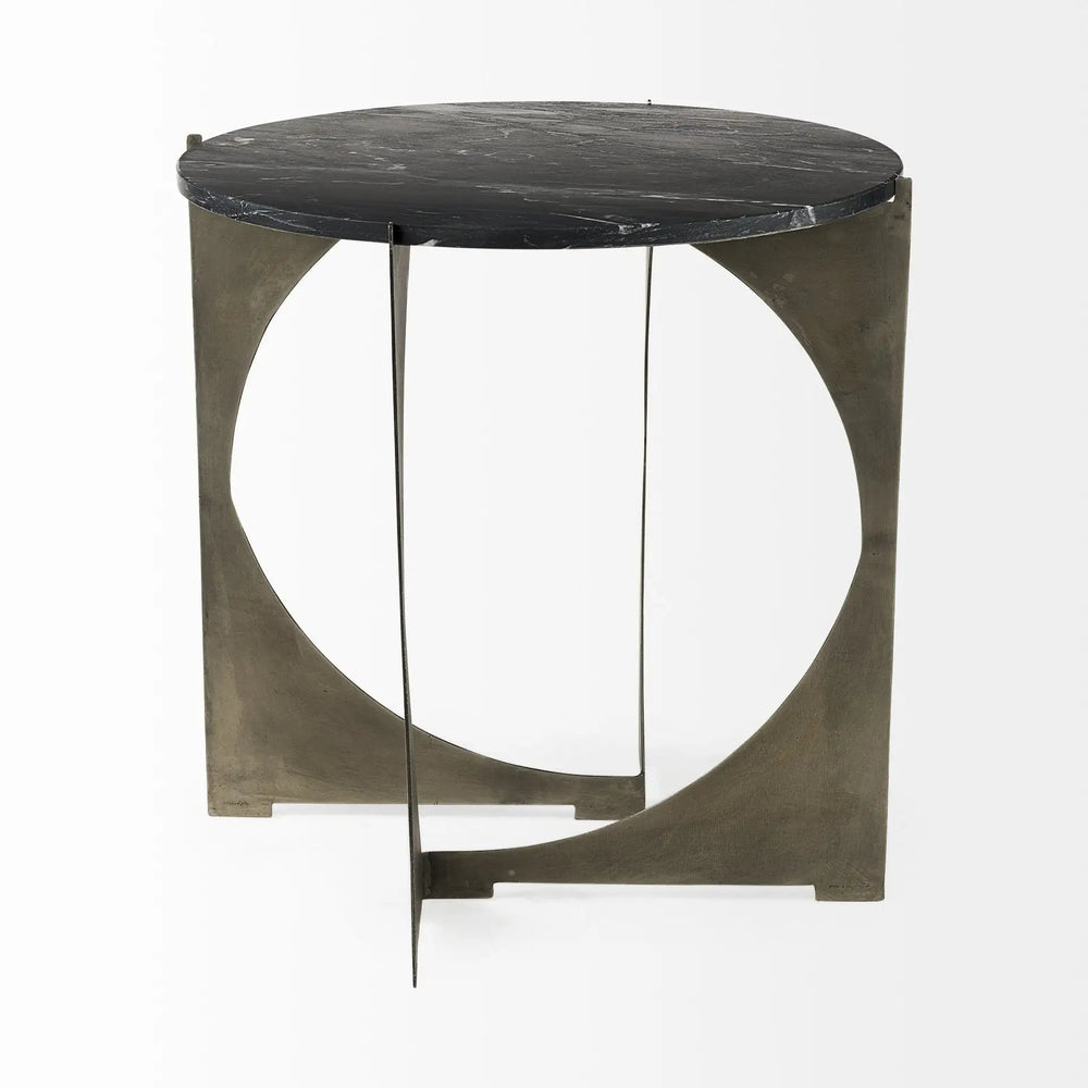 20" Black Marble Round End Table - Homeroots - Flyclothing LLC