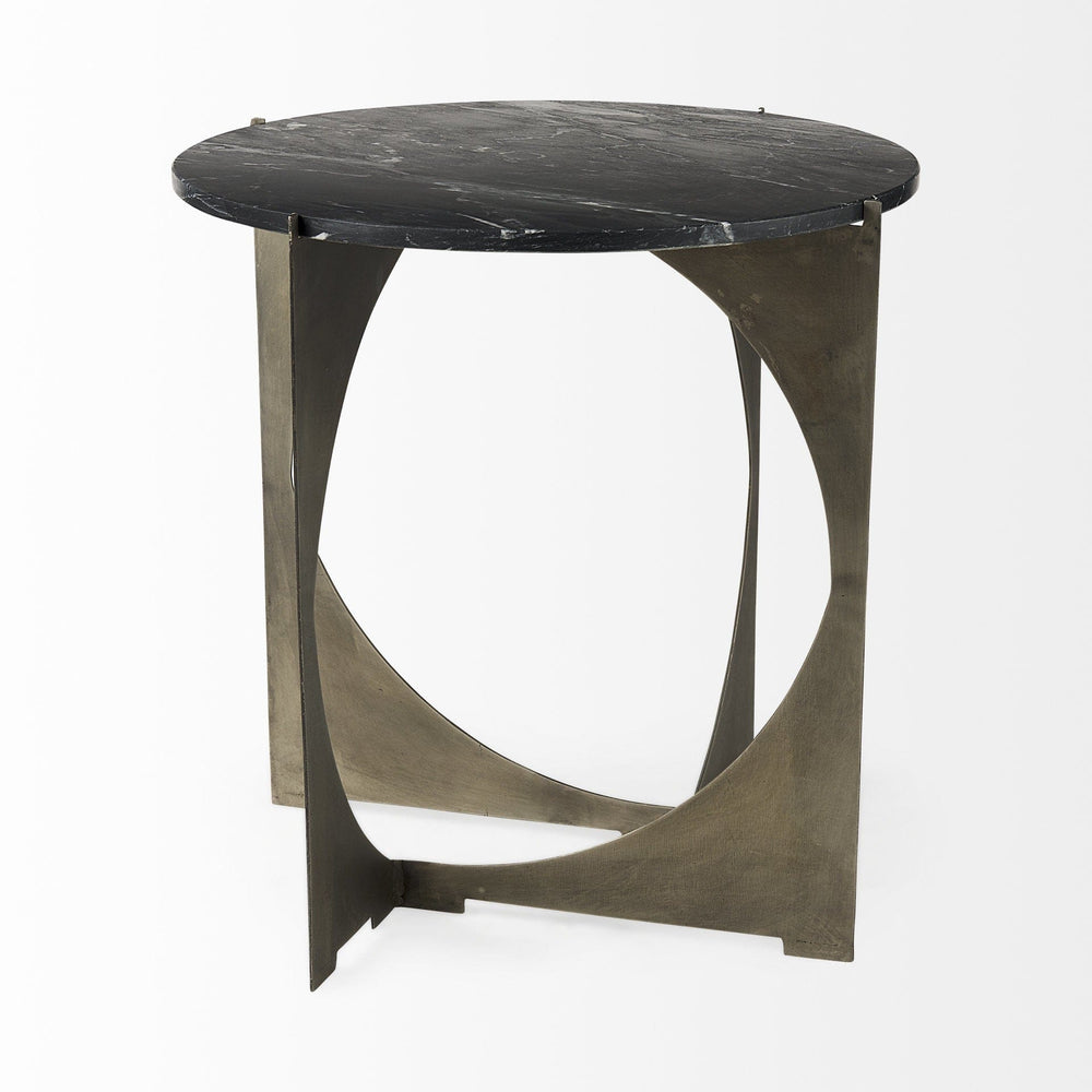 20" Black Marble Round End Table - Homeroots - Flyclothing LLC