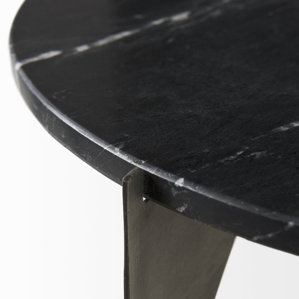 20" Black Marble Round End Table - Homeroots - Flyclothing LLC