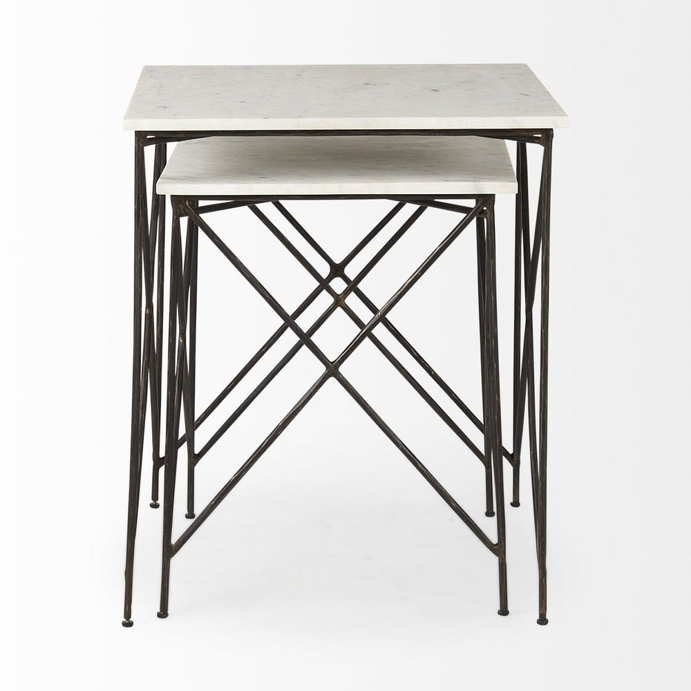 24" Bronze And White Marble Square End Table - Homeroots