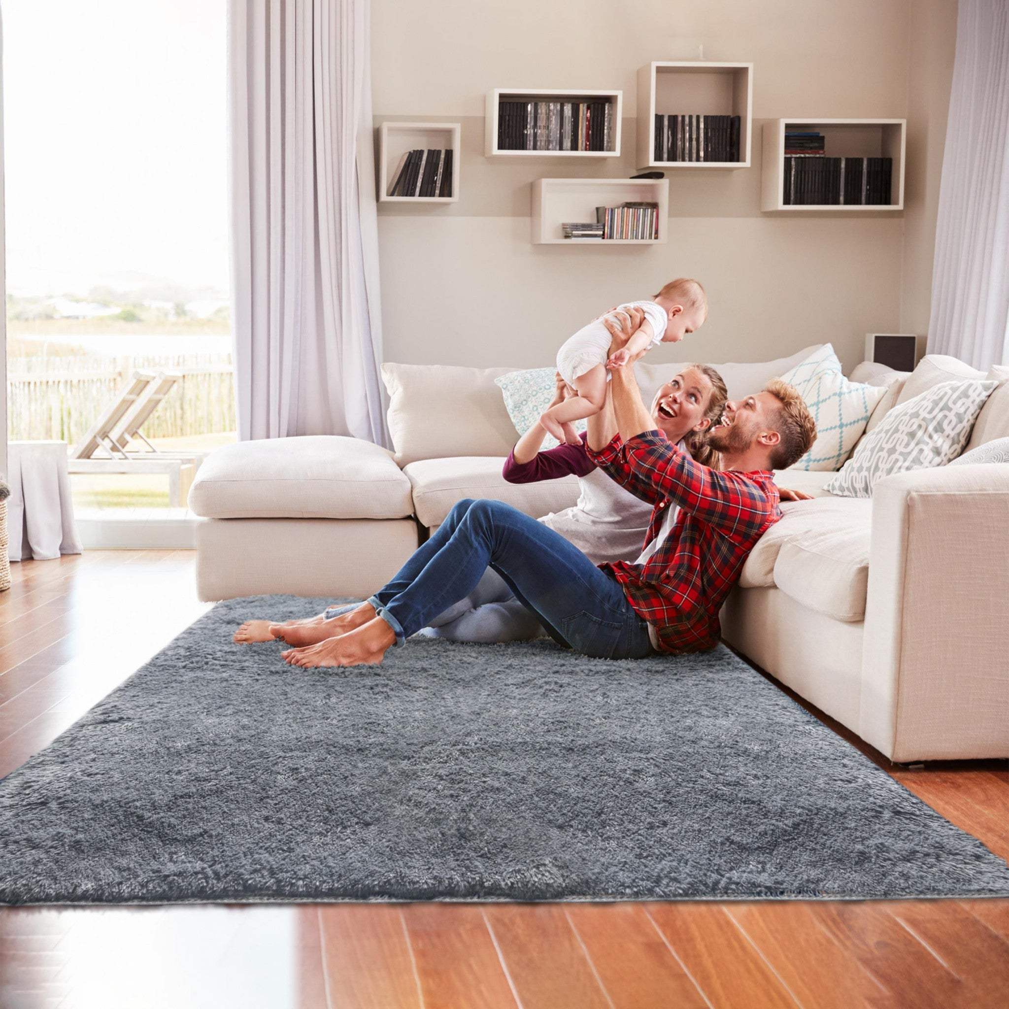 4' X 5' Gray Shag Power Loom Non Skid Area Rug - Homeroots - Flyclothing LLC