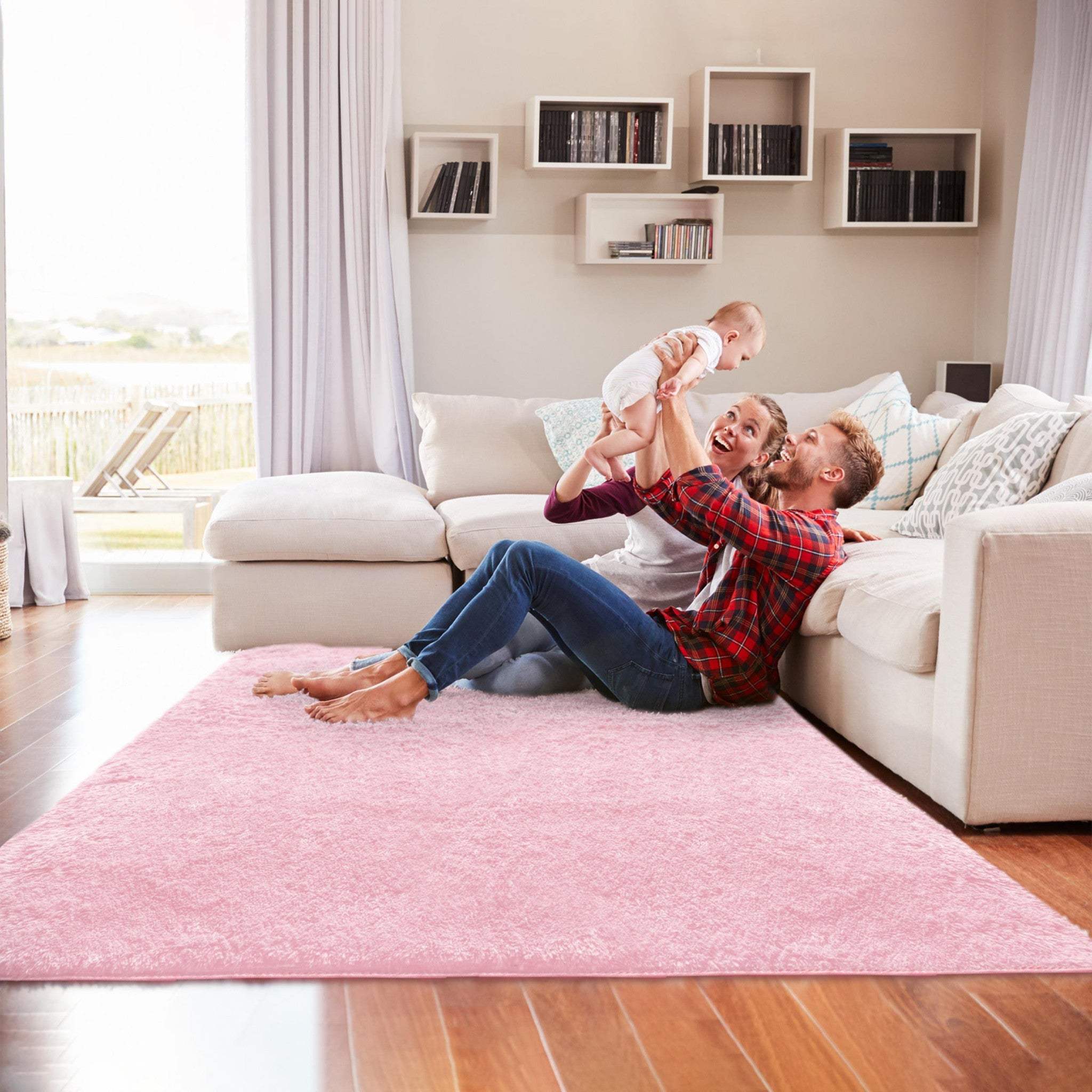 4' X 5' Pink Shag Power Loom Area Rug - Homeroots - Flyclothing LLC