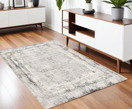 4' X 6' Gray and Ivory Abstract Power Loom Area Rug - Homeroots