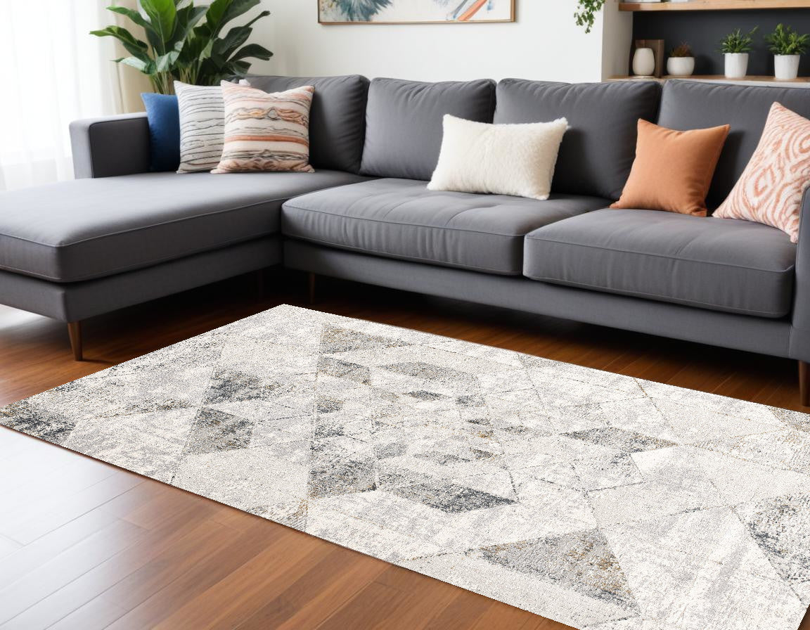 8' X 11' Gray and Ivory Abstract Power Loom Area Rug