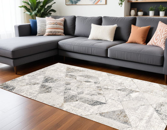 8' X 11' Gray and Ivory Abstract Power Loom Area Rug
