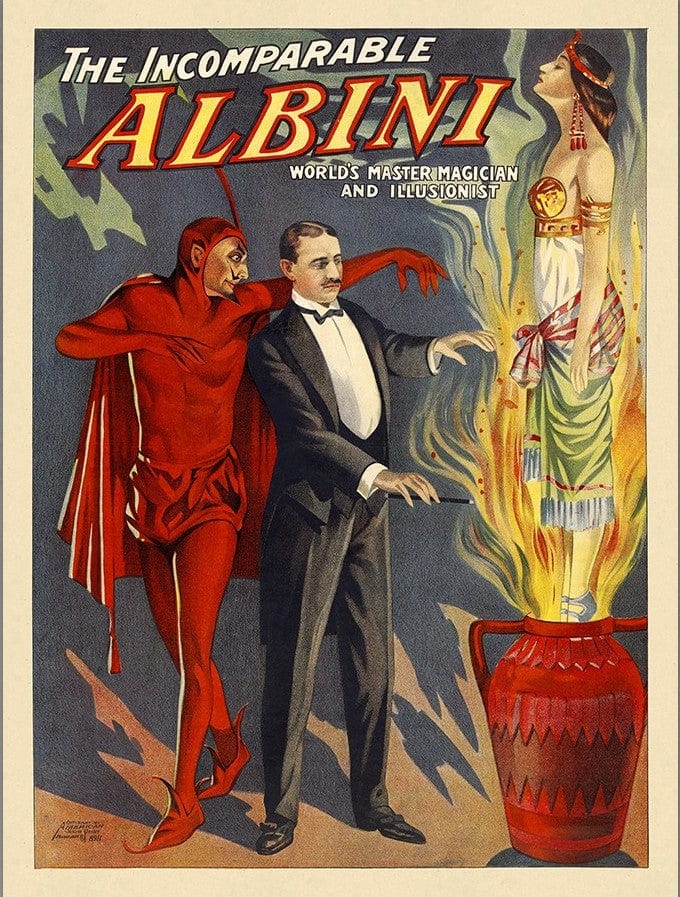 36" X 48" The Incomparable Albini Vintage Magic Poster Wall Art - Homeroots