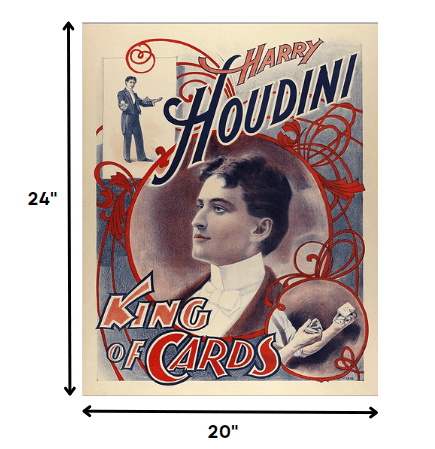 24" X 20" Houdini King Of Cards Vintage Magic Poster Wall Art - Homeroots