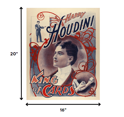 20" X 16" Houdini King Of Cards Vintage Magic Poster Wall Art - Homeroots