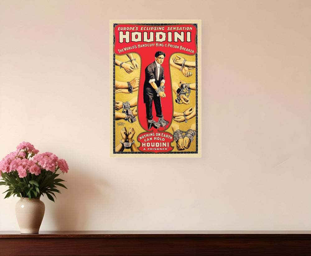 12" X 18" Houdini Handcuff King Vintage Magic Poster Wall Art - Homeroots