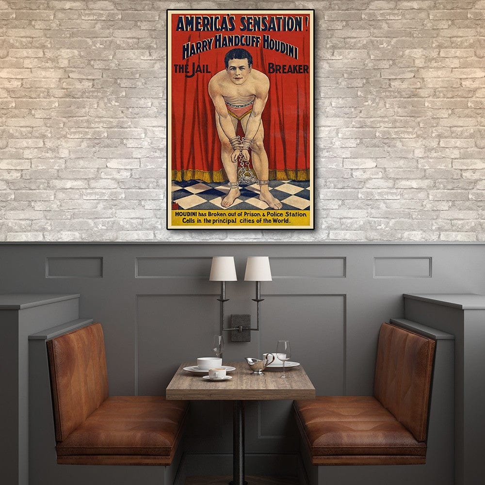 36" X 54" Houdini In Handcuffs Vintage Magic Poster Wall Art - Homeroots - Flyclothing LLC