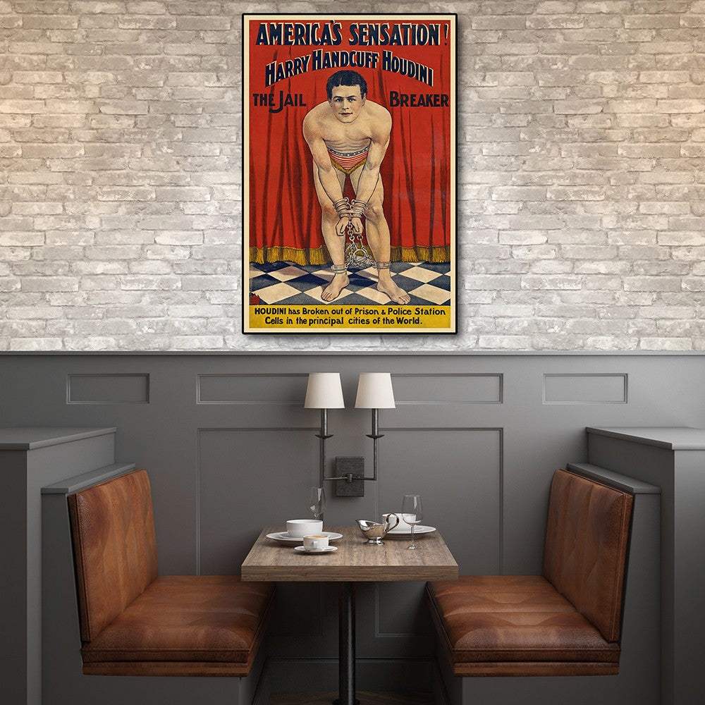 24" X 36" Houdini In Handcuffs Vintage Magic Poster Wall Art - Homeroots - Flyclothing LLC