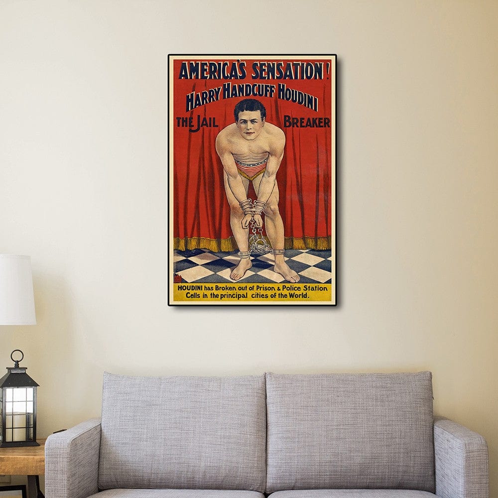 24" X 36" Houdini In Handcuffs Vintage Magic Poster Wall Art - Homeroots