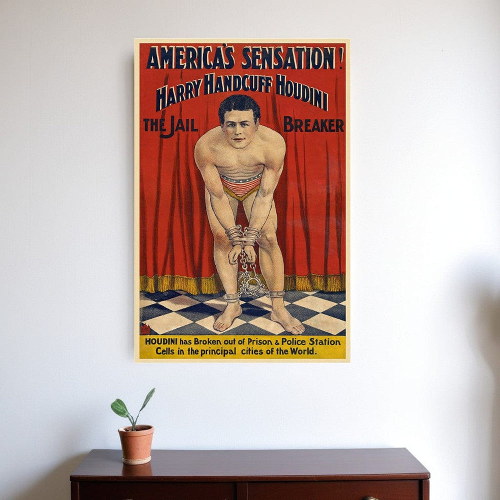 24" X 36" Houdini In Handcuffs Vintage Magic Poster Wall Art - Homeroots
