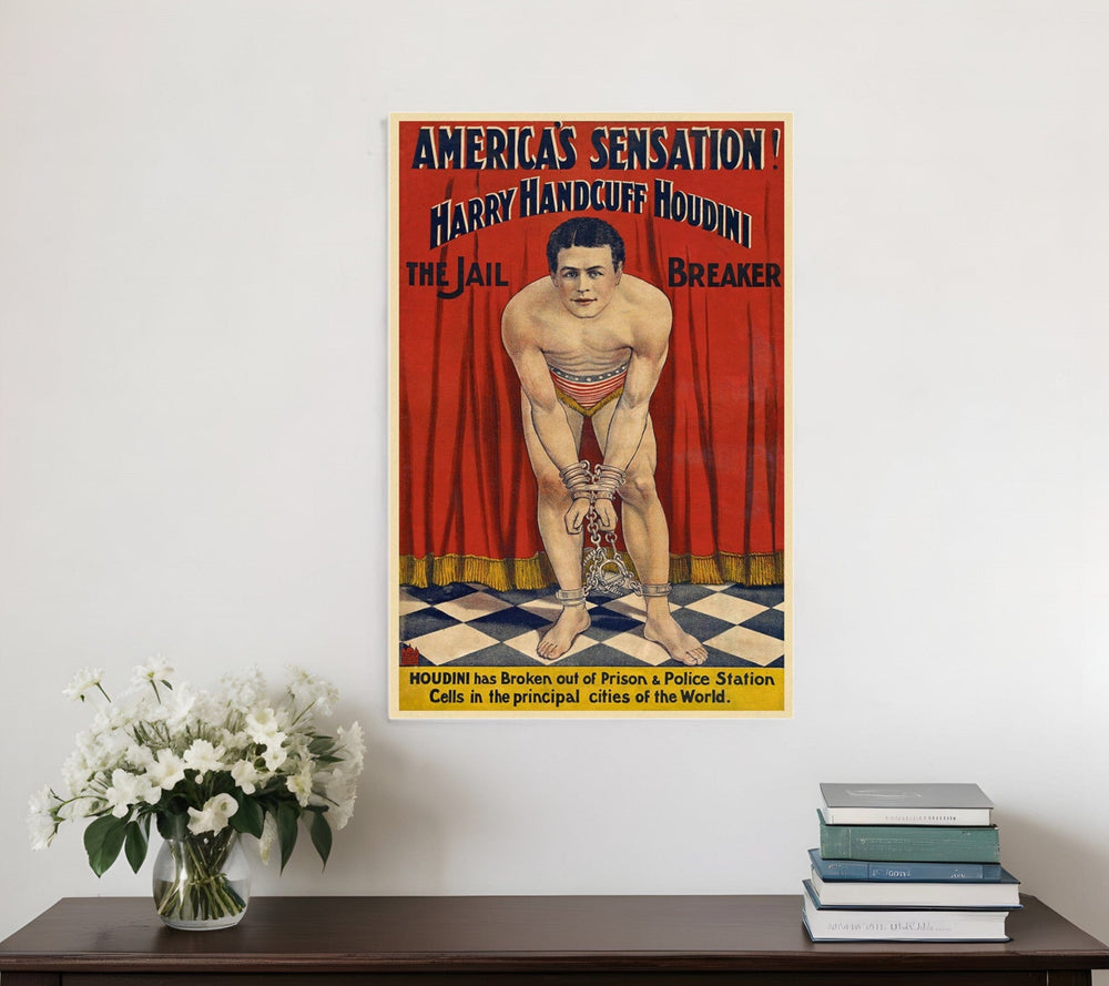 20" X 30" Houdini In Handcuffs Vintage Magic Poster Wall Art - Homeroots